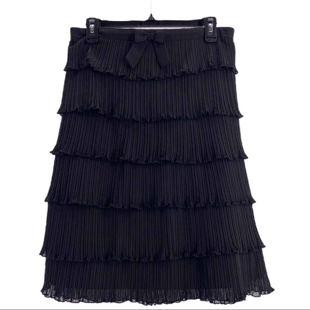 Black Skirt with Bow Tiered Ruffled Pleated Skirt